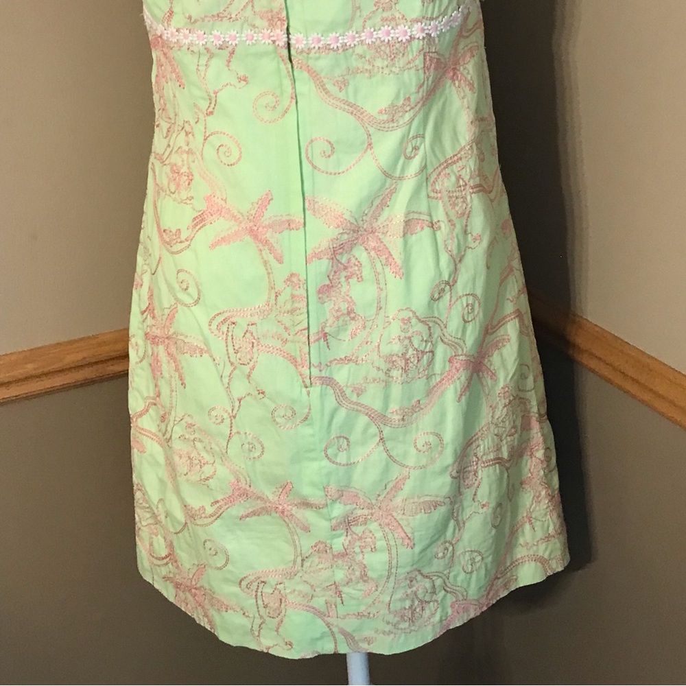 VTG Lilly Pulitzer Green Pink Floral Monkey Embroidered Sleeveless Dress Size 6 - Picture 6 of 7